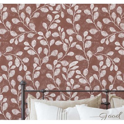 Papel de Parede Autoadesivo Vinílico Impermeável Folhagem Penas Marrom Removível para Locatários — Quarto e Sala de Jantar - S4Sassy 63,5 cm (L) × 304,8 cm (C) / Marrom - Vinil Texturizado