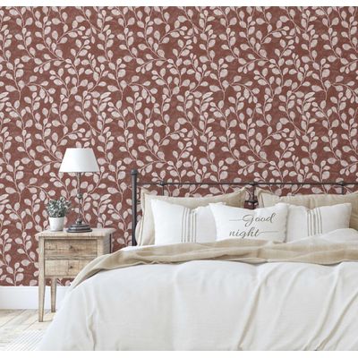 Papel de Parede Autoadesivo Vinílico Impermeável Folhagem Penas Marrom Removível para Locatários — Quarto e Sala de Jantar - S4Sassy 63,5 cm (L) × 304,8 cm (C) / Marrom - Vinil Texturizado