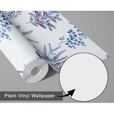 Papel de Parede Autoadesivo Mural com Estampa de Samambaia Azul e Folhagem para Entrada e Escritório, Papel Contact Destacável - S4sassy 63,5 cm (L) × 152,4 cm (C) / Azul - Vinil Liso