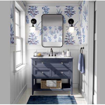 Papel de Parede Autoadesivo Mural com Estampa de Samambaia Azul e Folhagem para Entrada e Escritório, Papel Contact Destacável - S4sassy 63,5 cm (L) × 152,4 cm (C) / Azul - Vinil Liso