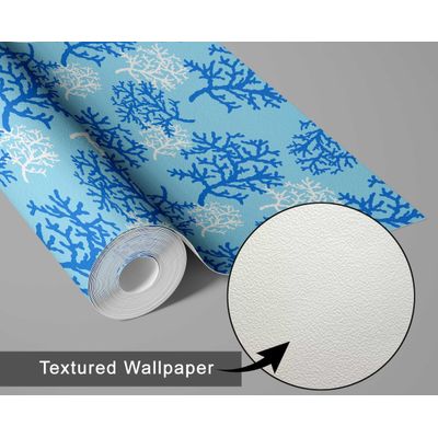 Papel de Parede Vinílico Autoadesivo Removível Recife de Coral Azul, Mural Instantâneo para Banheiro, Lavanderia e Closet - S4Sassy 63,5 cm (L) × 152,4 cm (C) / Azul - Vinil Texturizado