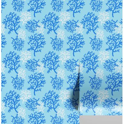 Papel de Parede Vinílico Autoadesivo Removível Recife de Coral Azul, Mural Instantâneo para Banheiro, Lavanderia e Closet - S4Sassy 63,5 cm (L) × 152,4 cm (C) / Azul - Vinil Texturizado