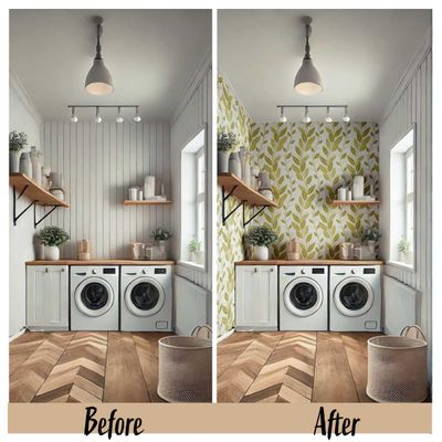 Papel de Parede Vinílico Autoadesivo Folha Vertical Verde, Aspecto Natural, Revestimento Decorativo, Fácil DIY para Quarto e Sala - S4Sassy 63,5 cm (L) × 304,8 cm (C) / Verde - Vinil Texturizado