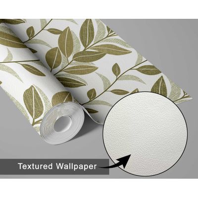 Papel de Parede Vinílico Autoadesivo Folha Vertical Verde, Aspecto Natural, Revestimento Decorativo, Fácil DIY para Quarto e Sala - S4Sassy 63,5 cm (L) × 304,8 cm (C) / Verde - Vinil Texturizado