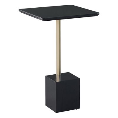 Mesa Lateral Decorativa Para Sala de Estar Goagil 35x35 Tampo e Base Preto Metal Dourado - Gran Belo