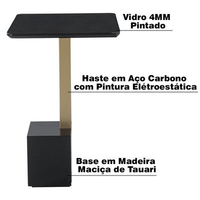 Mesa Lateral Decorativa Para Sala de Estar Goagil 35x35 Tampo e Base Preto Metal Dourado - Gran Belo