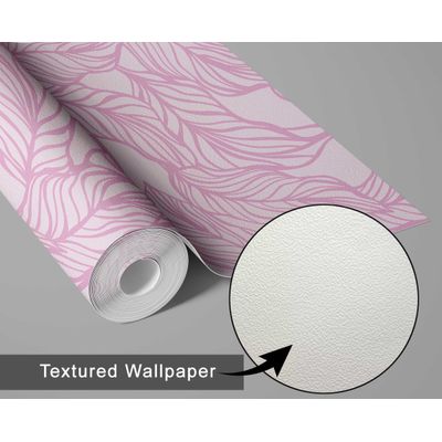 Papel de Parede Autoadesivo Rosa, Estampa Tropical de Folhas Desenhada à Mão, Impermeável e Removível para Quartos e Salas - S4Sassy 63,5 cm (L) × 152,4 cm (C) / Rosa - Vinil Texturizado