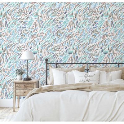 Papel de Parede Palmeira Multicolorido, Tropical Azul, Vinil Autoadesivo, Envoltório Decorativo, DIY Fácil para Quarto e Sala - S4Sassy 63,5 cm (L) × 304,8 cm (C) / Azul - Vinil Texturizado
