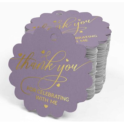 Etiqueta para Garrafa de Aniversário 'Obrigado por Celebrar Comigo' Metalizada para Lembrancinha para Pendurar - Inkdotpot 50 Etiquetas Metalizadas / Roxo - Ouro Rosé