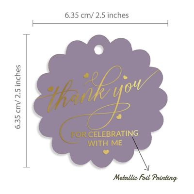 Etiqueta para Garrafa de Aniversário 'Obrigado por Celebrar Comigo' Metalizada para Lembrancinha para Pendurar - Inkdotpot 50 Etiquetas Metalizadas / Roxo - Ouro Rosé