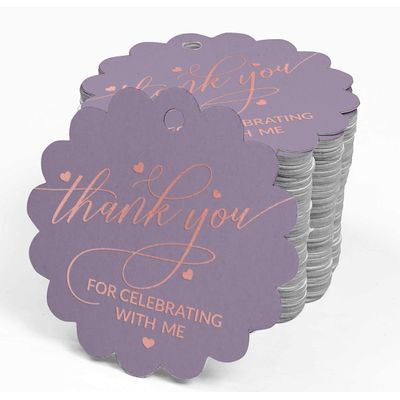 Etiqueta para Garrafa de Aniversário 'Obrigado por Celebrar Comigo' Metalizada para Lembrancinha para Pendurar - Inkdotpot 50 Etiquetas Metalizadas / Roxo - Ouro Rosé
