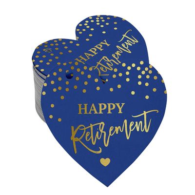 Etiqueta de Papel para Lembrancinha 'Feliz Aposentadoria' para Pendurar com Folha Metalizada - Inkdotpot 100 Etiquetas Metalizadas / Azul - Dourado