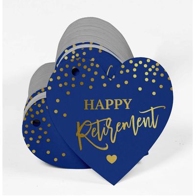 Etiqueta de Papel para Lembrancinha 'Feliz Aposentadoria' para Pendurar com Folha Metalizada - Inkdotpot 100 Etiquetas Metalizadas / Azul - Dourado