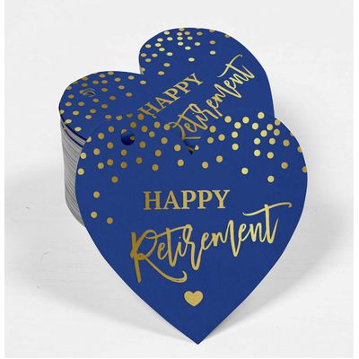 Etiqueta de Papel para Lembrancinha 'Feliz Aposentadoria' para Pendurar com Folha Metalizada - Inkdotpot 100 Etiquetas Metalizadas / Azul - Dourado