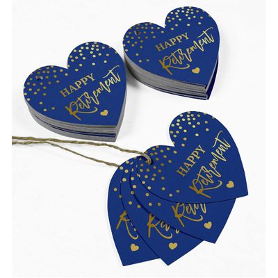 Etiqueta de Papel para Lembrancinha 'Feliz Aposentadoria' para Pendurar com Folha Metalizada - Inkdotpot 100 Etiquetas Metalizadas / Azul - Dourado