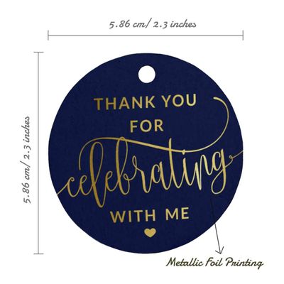 Etiqueta para Garrafa de Aniversário 'Obrigado por Comemorar Comigo' em Papel Metalizado para Lembrancinhas - Inkdotpot 100 Etiquetas Metalizadas / Azul - Dourado