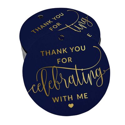 Etiqueta para Garrafa de Aniversário 'Obrigado por Comemorar Comigo' em Papel Metalizado para Lembrancinhas - Inkdotpot 100 Etiquetas Metalizadas / Azul - Dourado