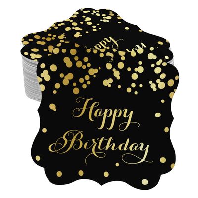 Etiquetas de Papel Happy Birthday para Artesanato DIY Formato de Colchete com Foil para Pendurar - Inkdotpot 100 Etiquetas Metalizadas / Preto - Prata