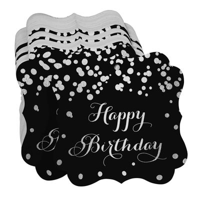 Etiquetas de Papel Happy Birthday para Artesanato DIY Formato de Colchete com Foil para Pendurar - Inkdotpot 100 Etiquetas Metalizadas / Preto - Prata