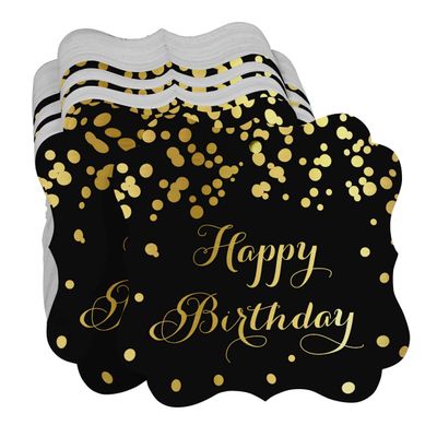 Etiquetas de Papel Happy Birthday para Artesanato DIY Formato de Colchete com Foil para Pendurar - Inkdotpot 100 Etiquetas Metalizadas / Preto - Prata