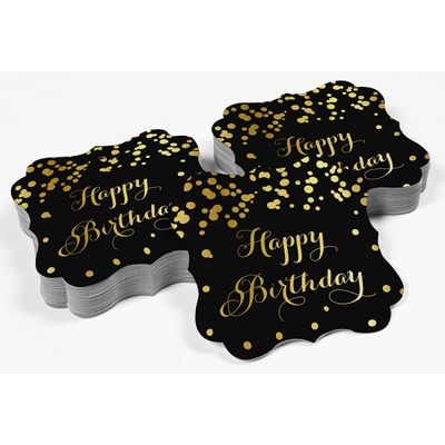 Etiquetas de Papel Happy Birthday para Artesanato DIY Formato de Colchete com Foil para Pendurar - Inkdotpot 100 Etiquetas Metalizadas / Preto - Prata