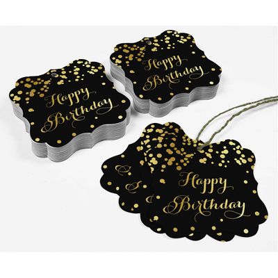 Etiquetas de Papel Happy Birthday para Artesanato DIY Formato de Colchete com Foil para Pendurar - Inkdotpot 100 Etiquetas Metalizadas / Preto - Prata