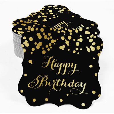 Etiquetas de Papel Happy Birthday para Artesanato DIY Formato de Colchete com Foil para Pendurar - Inkdotpot 100 Etiquetas Metalizadas / Preto - Prata