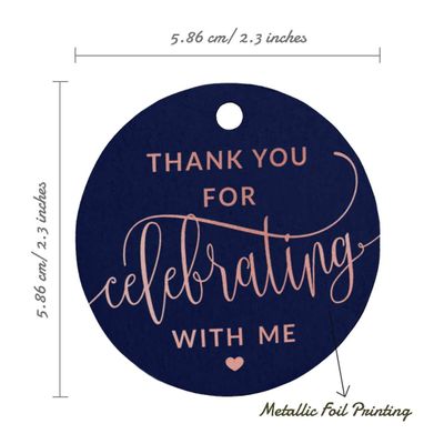 Etiqueta para Garrafa de Aniversário 'Obrigado por Comemorar Comigo' em Papel Metalizado para Lembrancinhas - Inkdotpot 100 Etiquetas Metalizadas / Azul - Ouro Rosé