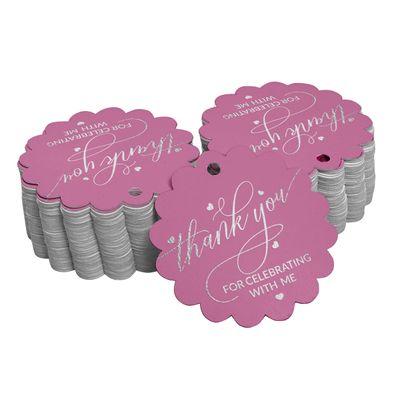 Etiquetas de Garrafa 'Obrigado por Celebrar Comigo' Aniversário com Foil para Lembrancinha - Inkdotpot 100 Etiquetas Metalizadas / Rosa - Prata