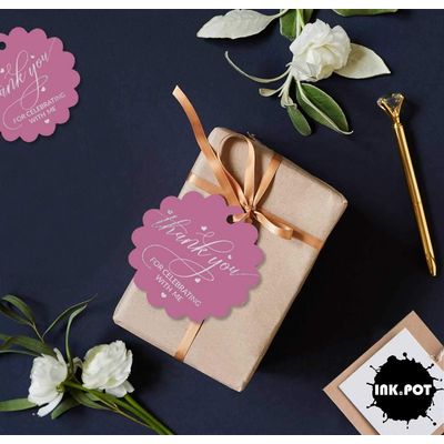 Etiquetas de Garrafa 'Obrigado por Celebrar Comigo' Aniversário com Foil para Lembrancinha - Inkdotpot 100 Etiquetas Metalizadas / Rosa - Prata