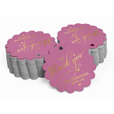 Etiquetas de Garrafa 'Obrigado por Celebrar Comigo' Aniversário com Foil para Lembrancinha - Inkdotpot 100 Etiquetas Metalizadas / Rosa - Prata