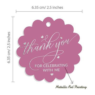Etiquetas de Garrafa 'Obrigado por Celebrar Comigo' Aniversário com Foil para Lembrancinha - Inkdotpot 100 Etiquetas Metalizadas / Rosa - Prata