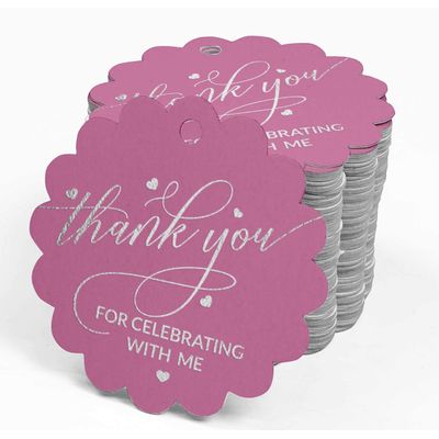 Etiquetas de Garrafa 'Obrigado por Celebrar Comigo' Aniversário com Foil para Lembrancinha - Inkdotpot 100 Etiquetas Metalizadas / Rosa - Prata