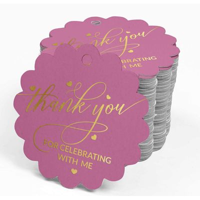 Etiquetas de Garrafa 'Obrigado por Celebrar Comigo' Aniversário com Foil para Lembrancinha - Inkdotpot 100 Etiquetas Metalizadas / Rosa - Prata