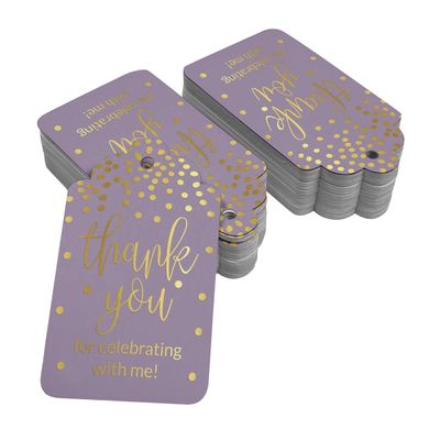 Etiquetas para Pendurar em Papel Metalizado 'Obrigado por Celebrar Comigo' para Lembrancinhas de Aniversário - Inkdotpot 100 Etiquetas Metalizadas / Roxo - Ouro Rosé