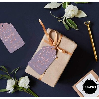Etiquetas para Pendurar em Papel Metalizado 'Obrigado por Celebrar Comigo' para Lembrancinhas de Aniversário - Inkdotpot 100 Etiquetas Metalizadas / Roxo - Ouro Rosé