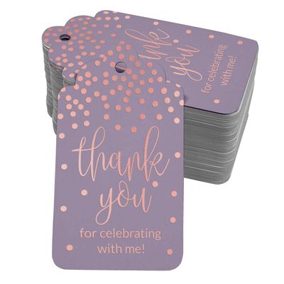 Etiquetas para Pendurar em Papel Metalizado 'Obrigado por Celebrar Comigo' para Lembrancinhas de Aniversário - Inkdotpot 100 Etiquetas Metalizadas / Roxo - Ouro Rosé