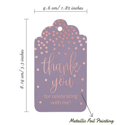 Etiquetas para Pendurar em Papel Metalizado 'Obrigado por Celebrar Comigo' para Lembrancinhas de Aniversário - Inkdotpot 100 Etiquetas Metalizadas / Roxo - Ouro Rosé