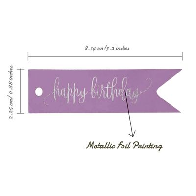Etiquetas de Papel Metalizado para Pendurar 'Feliz Aniversário' para Lembrancinhas - Inkdotpot 50 Etiquetas Metalizadas / Roxo - Prata