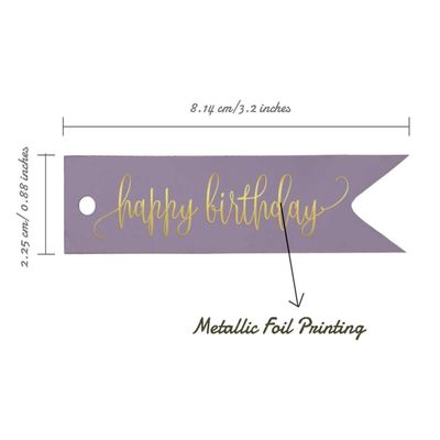 Etiquetas de Papel Metalizado para Pendurar 'Feliz Aniversário' para Lembrancinhas - Inkdotpot 50 Etiquetas Metalizadas / Roxo - Prata
