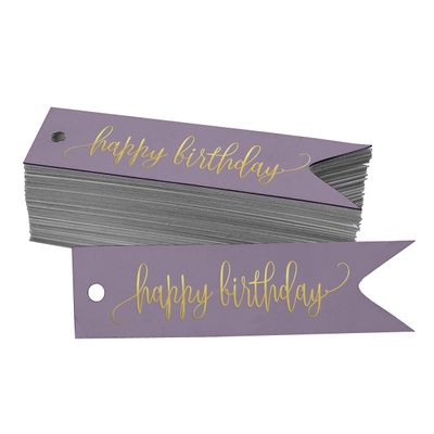 Etiquetas de Papel Metalizado para Pendurar 'Feliz Aniversário' para Lembrancinhas - Inkdotpot 50 Etiquetas Metalizadas / Roxo - Prata
