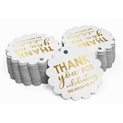 Etiquetas de Papel para Lembrancinhas do Chá de Noiva 'Obrigada' em Metalizado Celebrando a Noiva para Pendurar - Inkdotpot 100 Etiquetas Metalizadas / Branco - Prata