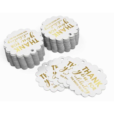 Etiquetas de Papel para Lembrancinhas do Chá de Noiva 'Obrigada' em Metalizado Celebrando a Noiva para Pendurar - Inkdotpot 100 Etiquetas Metalizadas / Branco - Prata