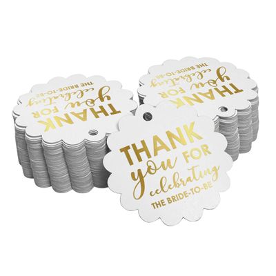 Etiquetas de Papel para Lembrancinhas do Chá de Noiva 'Obrigada' em Metalizado Celebrando a Noiva para Pendurar - Inkdotpot 100 Etiquetas Metalizadas / Branco - Prata