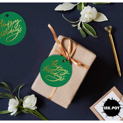 Etiquetas de Papel Metalizado Boas Festas para Lembrancinhas para Pendurar - Inkdotpot 100 Etiquetas Metalizadas / Verde - Prata
