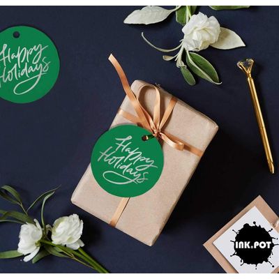 Etiquetas de Papel Metalizado Boas Festas para Lembrancinhas para Pendurar - Inkdotpot 100 Etiquetas Metalizadas / Verde - Prata