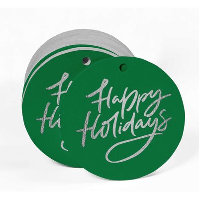 Etiquetas de Papel Metalizado Boas Festas para Lembrancinhas para Pendurar - Inkdotpot 100 Etiquetas Metalizadas / Verde - Prata