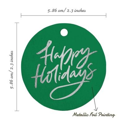 Etiquetas de Papel Metalizado Boas Festas para Lembrancinhas para Pendurar - Inkdotpot 100 Etiquetas Metalizadas / Verde - Prata