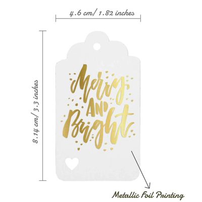 Etiquetas para Lembrancinhas de Natal "Merry and Bright" em Papel Metalizado para Pendurar - Inkdotpot 100 Etiquetas Metalizadas / Branco - Prata