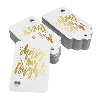 Etiquetas para Lembrancinhas de Natal "Merry and Bright" em Papel Metalizado para Pendurar - Inkdotpot 100 Etiquetas Metalizadas / Branco - Prata